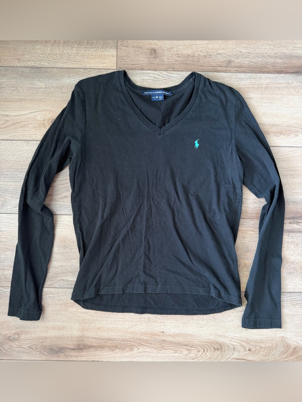 Y2K Ralph Lauren Sport Black V-Neck Long Sleeve Shirt Women’s Medium